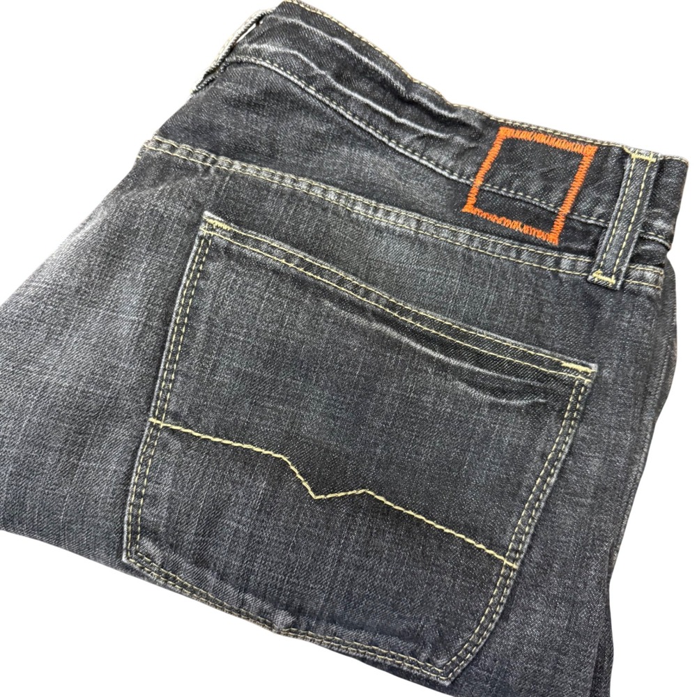 Hugo Boss Men’s Straight Jeans in Dark Gray with Orange Accent